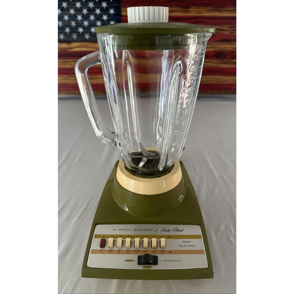 Vintage Sears Insta Blend 14 Speed Avocado Green Blender Tested And Working